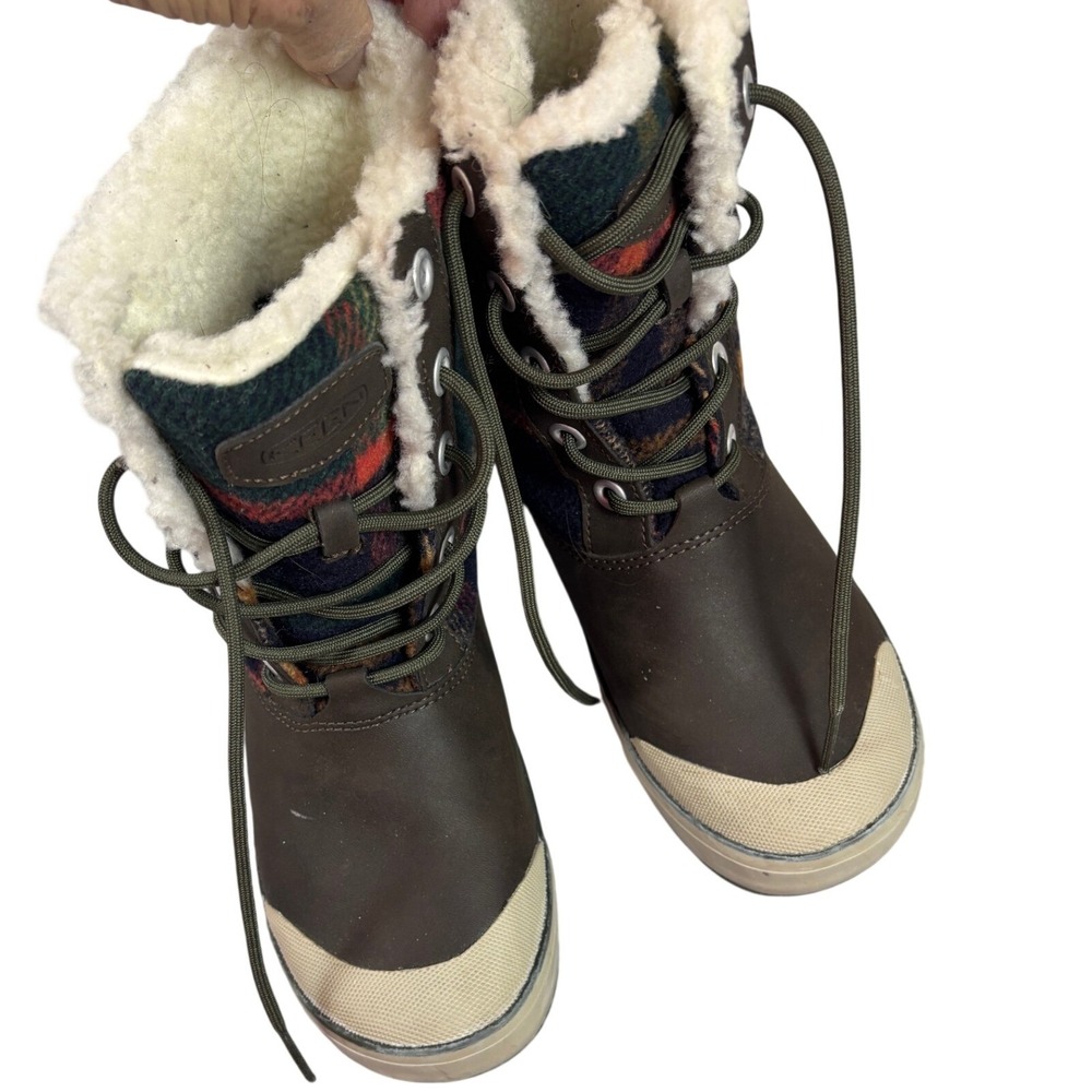 Keen Elsa Winter Boots Women Size 7 Brown Excellent Plaid Faux Shearling Lining